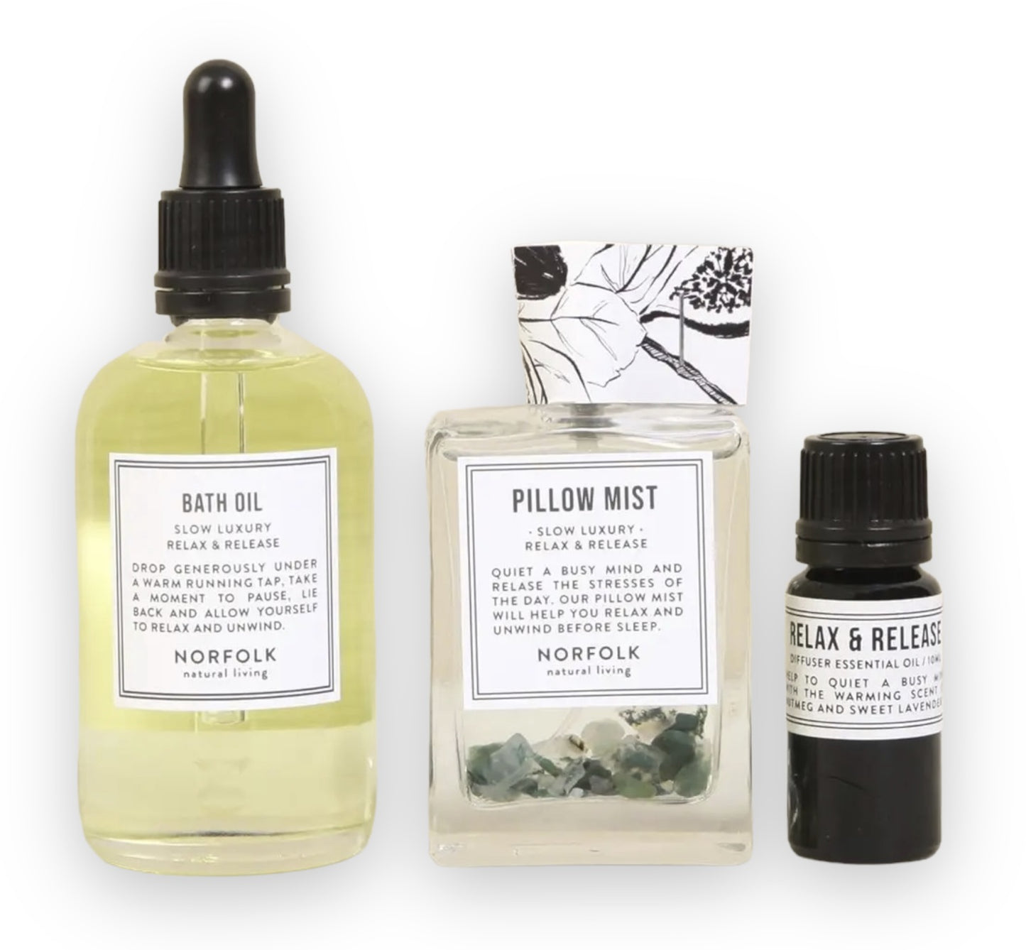 Ultimate Good Night - Deepest Sleep wellness set van Norfolk Natural Living, ontworpen om te helpen ontspannen en om makkelijker in een rustige slaap te vallen, inclusief badolie, diffuser olie en pillow mist.